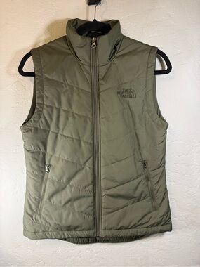 The North Face Olive Green Quilted Vest with Zip Pockets